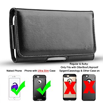 iPhone 8 Plus Holster, iPhone 7 Plus Holster, J&D PU Leather Holster Pouch Case with Belt Clip/Leather ID Wallet Case for Apple iPhone 8 Plus / iPhone 7 Plus (Fit with Naked Phone or Slim Case)
