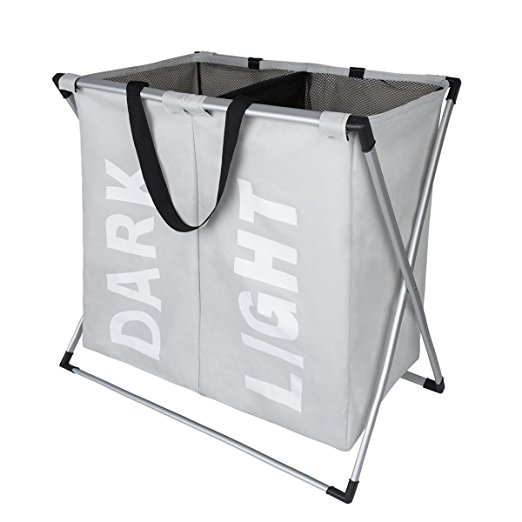 Double Laundry Hamper with Aluminum X-Frame and 600D Oxford Bag (Light Gray)