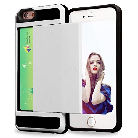 iPhone 6S Case , iPhone 6 Case, AUMI Wallet Case Impact Resistant Hybrid Armor Defender Cover Skin Protective Shell with Card Slot Holder for iPhone 6 6S 4.7 Inch (White)