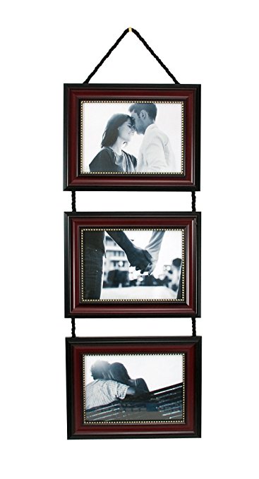 Kiera Grace Horizontal Lucy Collage Picture Frames on Hanging Ribbon (Set of 3), 5 x 7 Inch, Dark Brown with Gold Beading