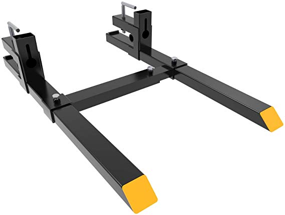 YINTATECH Clamp on Heavy Duty Pallet Forks 43 inches 1500lbs Capacity with Adjustable Stabilizer Bar for Loader Bucket Skidsteer Tractor