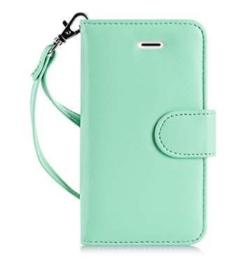 iPhone SE Case, FYY [Top-Notch Series] Premium PU Leather Wallet Case Protective Cover for Apple iPhone SE (2016 Release)/5S/5 Mint Green