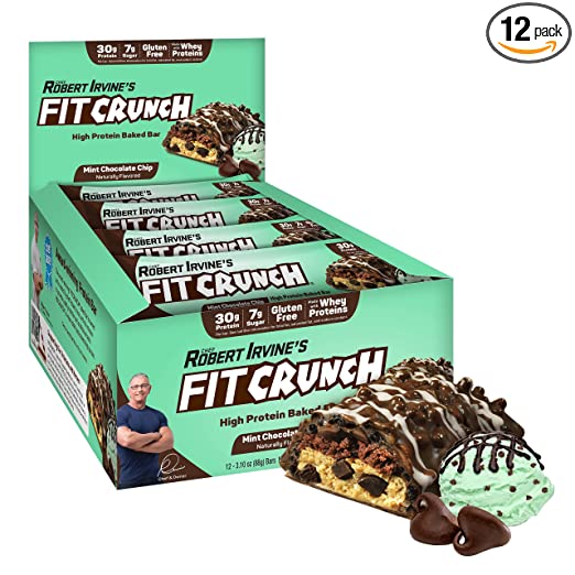 FITCRUNCH Full Size Protein Bars, Designed by Robert Irvine, 6-Layer Baked Bar, 6g of Sugar, Gluten Free & Soft Cake Core (Mint Chocolate Chip)