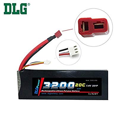 DLG 7.4V 3200mAh 2S 20C Burst 40C LiPO Li-Po High-Discharge Rate Powerful Battery with Dean's T Plug