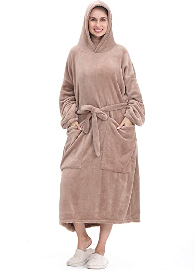 AOLIGE Fleece Wearable Winter Blanket Hoodie with Sleeves Soft Plush Warm Sweatshirt for Adults