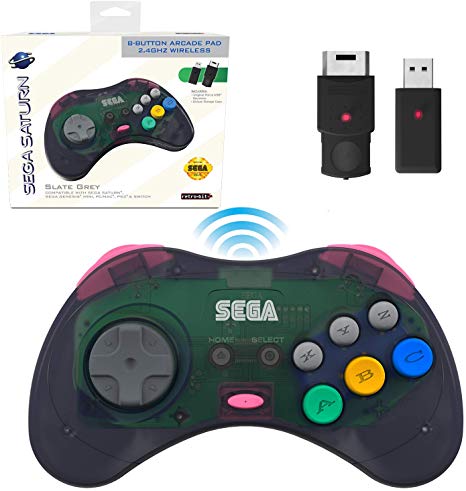 Sega Saturn Slate Grey 8-Button 2.4 GHz Wireless Arcade Pad [Retro-Bit]