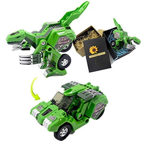 Dinosaur Transform Car Toy Change into Car of Gift Package Manual Transform A Toy of Two Games with Simulation of Sound Effects Glowing Eyes