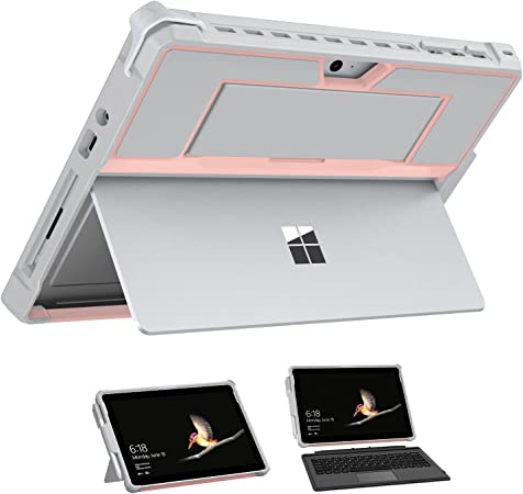 MoKo Case Fit Microsoft Surface Go 3 (2021)/ Surface Go 2 2020 / Surface Go 2018, All-in-One Protective Cover Case with Pen Holder Hand Strap, Compatible with Type Cover Keyboard - Pink   Gray