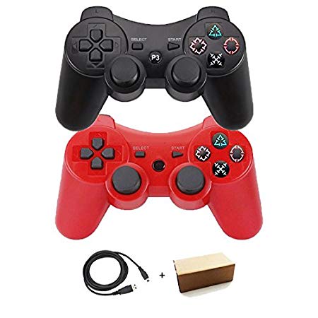 Kolopc Wireless Bluetooth Controller For PS3 Double Shock - Bundled with USB charge cord … (Red and Black)