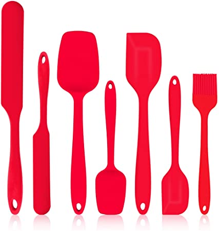 Silicone Spatula Set, P&P CHEF 7 Pcs Red Heat-Resistant Rubber Spatulas Baking Utensils for Non-stick Cookware Baking Decorating Mixing, Ergonomic Handle & Seamless Design, Dishwasher Safe