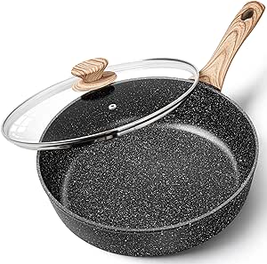 MICHELANGELO Deep Frying Pan with Lid, 5 Qt Saute Pan with Lid, 11 Inch Nonstick Skillet PFOA Free, Granite Induction Pan, Compatible with All Cooktops