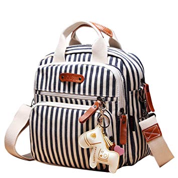 Quality Canvas Designer Organizer Mini Fashion Multi-Function Baby Nappy Changing Diaper Bag Tote Messenger Backpack-Stripes