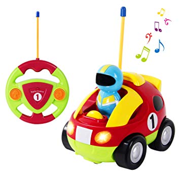 SGILE Remote Control Car for Toddlers with Sound and Light, RC Cartoon Racer Police Car Toys Birthday Gift Present for 3 Year Olds Boys Girls Kids (A- Red)