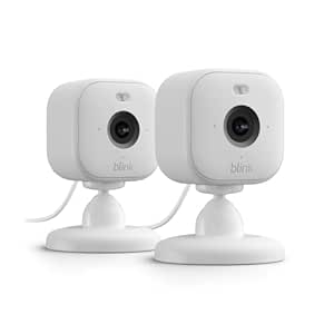 All-new Blink Mini 2 — Plug-in smart security camera, HD night view in color, built-in spotlight, two-way audio, motion detection, Works with Alexa — 2 Cameras (White)