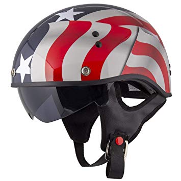 Outlaw T-70 'Blue Flag' American Flag Half Face Helmet with Drop Down Tinted Visor - X-Large