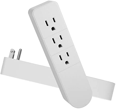 3-Outlet Power Strip Socket - 2 Pack, Power Travel Charging Station Outlet, Portable Power Socket 3 - Prong Plug Grounded Wall Outlet - White