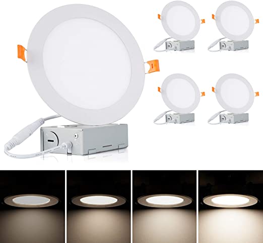 Albrillo 6 Inch Ultra-Thin LED Recessed Ceiling Lights — 13.5W 1100 Lumen, Dimmable 3000K Soft Warm Light, Low Profile Canless Downlights with Junction Box, 4 Pack, ETL Certified