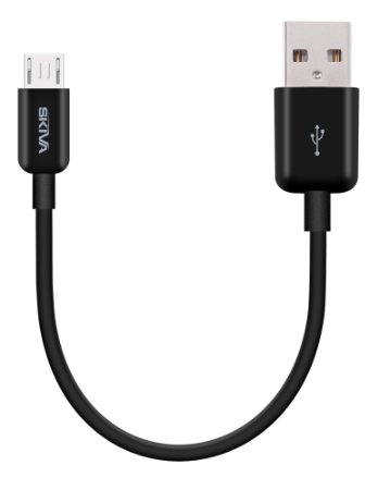 Micro USB Cable - Skiva USBLink Premium Short Length (6" / 0.5ft) High Speed USB 2.0 Type-A Male to Micro-B Sync and Charge Cord for Android / Windows, Samsung, HTC, Motorola, LG (Black) [Model:CB127]