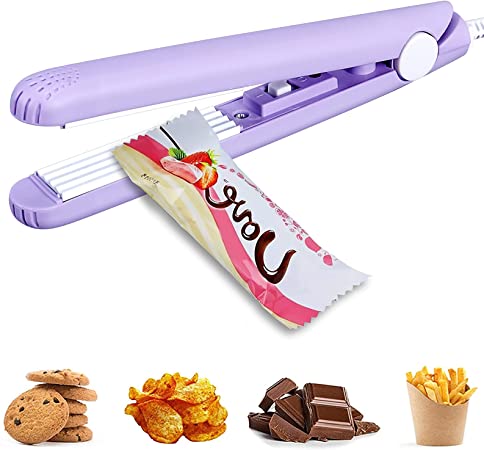 Mini Food Bag Heat Sealer Handheld, Smart Control Corrugated Suspension Heating Sheet for Airtight Food Storage with 43.1 inch Power Cable (purple)