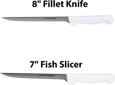 Dexter-Russell 7" and 8" Fillet Knife w/Polypropylene White Handle,Boning Knife, Flexible Fillet Knives for Meat Fish Poultry Chicken,Chef Bone Knife,Carbon Steel, bundle