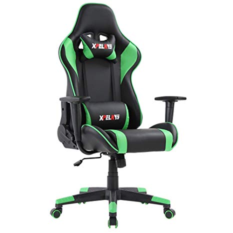 XPELKYS Gaming Office Chair Computer Desk Chair Racing Style High Back PU Leather Chair Executive and Ergonomic Style Swivel Chair with Headrest and Lumbar Support (Green)