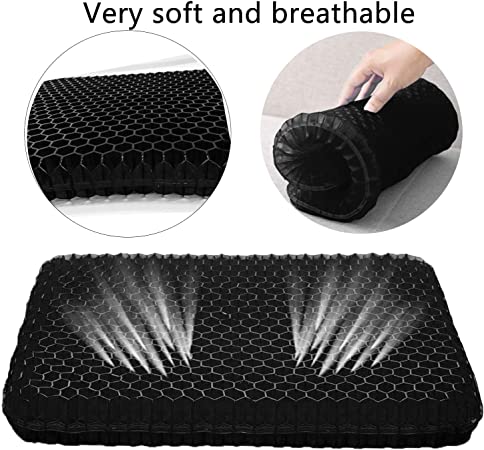 Gel Seat Cushion，Gel Office Chair Cushion, Seat Cushion Breathable Design for Car, Office, Wheelchair, Truck, (Black)