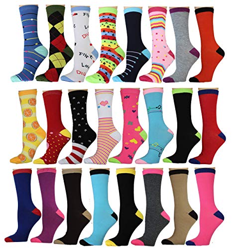 12 Pack Women's Colorful Patterned Cute Funny Casual Fashion Crew Socks by Frenchic