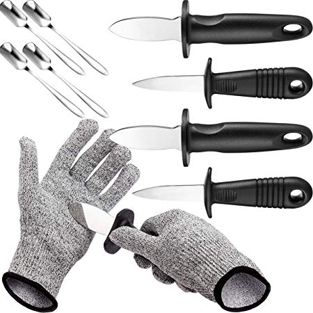 Zonon 4 Pieces Oyster Shucking Knife with Level 5 Protection Cut Resistant Gloves (XL), Oyster Shucker Opener Tool for Clam Shellfish and Seafood