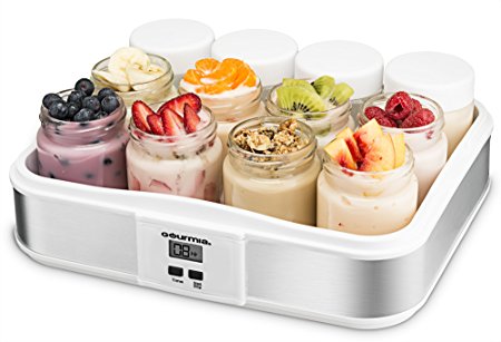 Gourmia GYM1720 Digital Yogurt Maker With 12 Glass Jars Customize To Your Flavor And Thickness, Free Recipe Book Included