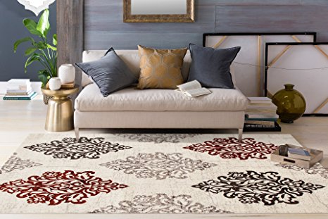 Transitional Damask Soft Red 5'3" x 7'3" Area Rug