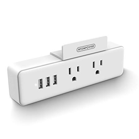 Cruise Power Strip with USB - NTONPOWER 2 Outlets Extender Wall tap with 3 USB Ports and Phone Stand - Non Surge Protection & Cruise Compliant - Must Have Cruise Travel Essentials Accessories - White