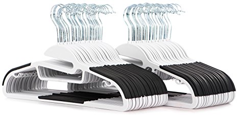 50 pc Premium Quality Easy-On Clothes Hangers - White with Black Non-Slip Pads - Space Saving Thin Profile - For Shirts, Pants, Blouses, Scarves – Strong Enough for Coats