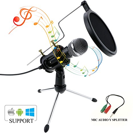 Philonext Condenser Microphone, Portable Mini Condenser Microphone, 3.5mm Plug & Play Home Studio Vocal Recording Microphone with Tripod Stand for PC Laptop Tablet and Phone (Style 2)