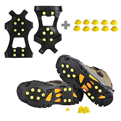 Ice Cleats, Willceal Ice Grips Traction Cleats Grippers Non-slip Over Shoe/Boot Rubber Spikes Crampons Anti Slip 10 Steel Studs Crampons Slip-on Stretch Footwear (Extra 10 Studs