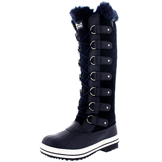 Womens Quilted Knee High Duck Rain Lace Up Muck Snow Winter Boots