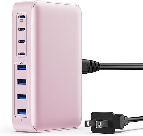 105W USB C Charger Block, GaN III 8-Port USB C Fast Charging Station PPS PD 65W Laptop Charger Adapter Compatible with MacBook Pro/Air,DELL,HP Surface,iPhone 15/Pro/14/13,Galaxy S23,Steam Deck-Pink