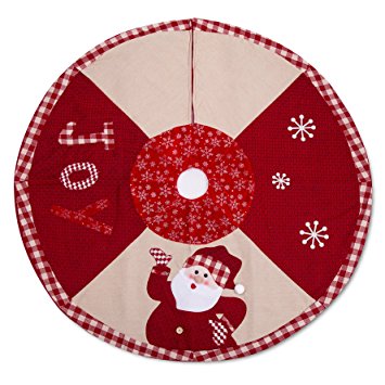 iPEGTOP 42 inch Christmas Tree Skirt - Xmas Tree Skirt Holiday Decoration Joy Character Snowflake Lovely Santa - Red and White Plaid Rim