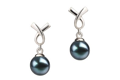 Riley Black 6-7mm AA Quality Japanese Akoya 925 Sterling Silver Cultured Pearl Earring Pair