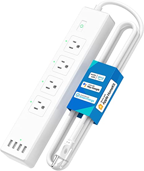 Smart Plug Power Strip, Meross WiFi Flat Outlet 15A Compatible with Apple HomeKit, Siri, Alexa, Google Assistant & SmartThings, with 4 AC Outlets & 4 USB Ports, 6 Feet Surge Protector Extender