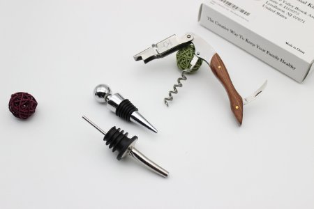 Waiters Corkscrew by Traditional Kitchen - All-in-one Corkscrew Natural Rosewood, Bottle Opener & Foil Cutter - Free Wine Stopper & Wine Pourer