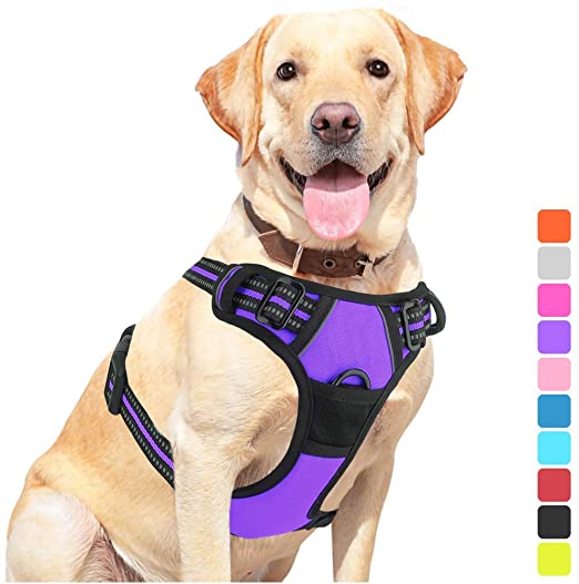 Vovodog Dog Harness No-Pull Pet Harness, Adjustable Outdoor Walking Pet Reflective Oxford Soft Vest with 2 Metal Rings and Handle Easy Control for Small Medium Large Dogs