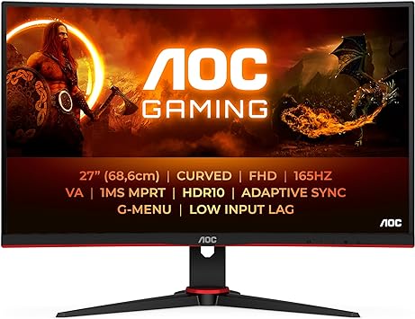 AOC Gaming C27G2E - 27 Zoll Full HD Curved Monitor, 165 Hz, 1 ms GtG, FreeSync Premium (1920x1080, VGA, HDMI, DisplayPort) schwarz/rot