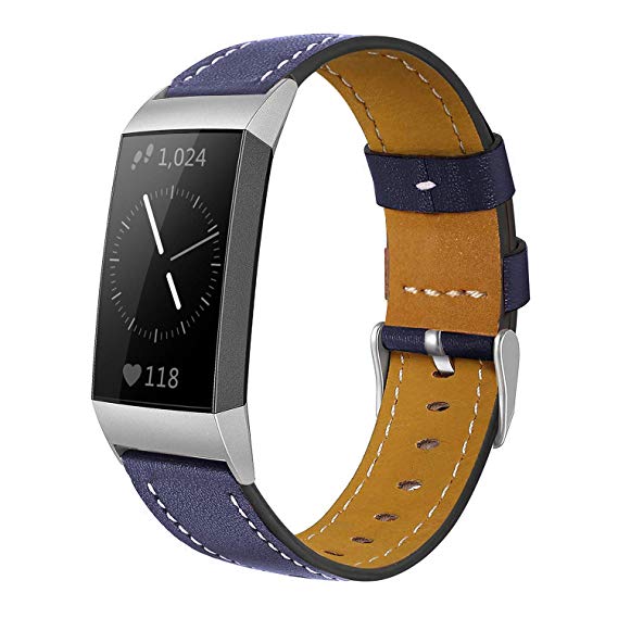 Shangpule Compatible for Fitbit Charge 3 & Charge 3 SE Bands, Genuine Leather Band Replacement Accessories Straps Charge 3 Women Men Small Large