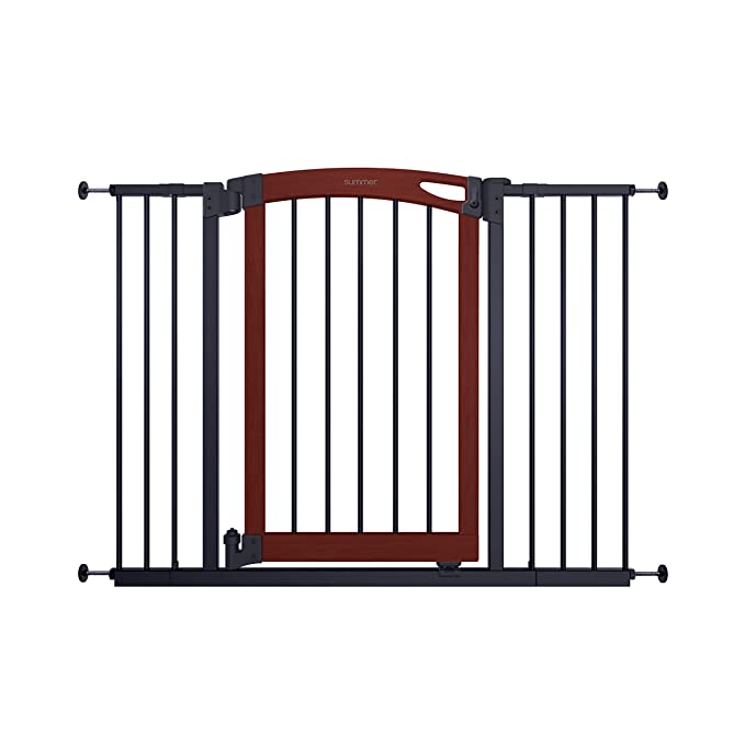 Summer Essex Craft Safety Baby Gate, Solid Wood Cherry Stain Arched Doorway with Charcoal Gray Metal Frame – 30” Tall, Fits Openings up to 28” to 42” Wide, Baby and Pet Gate for Doorways and Stairways