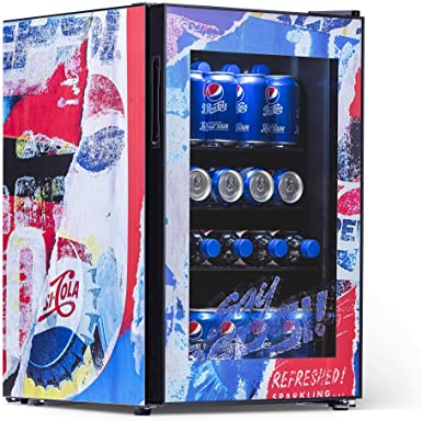 Pepsi PBC0850200 Cola Small Beverage Mini Fridge with Glass Door, Rewind Design, Perfect for Soda and Beer, 90 Can Capacity, Red