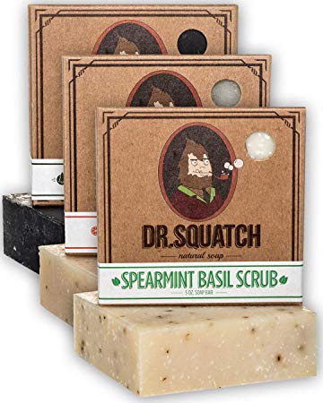 Dr. Squatch Men's Soap Sampler Pack (3 Bars) – Pine Tar, Cedar Citrus, Spearmint Basil Bars – Natural Manly Scented Organic Soap for Men (3 Bar Bundle Set)