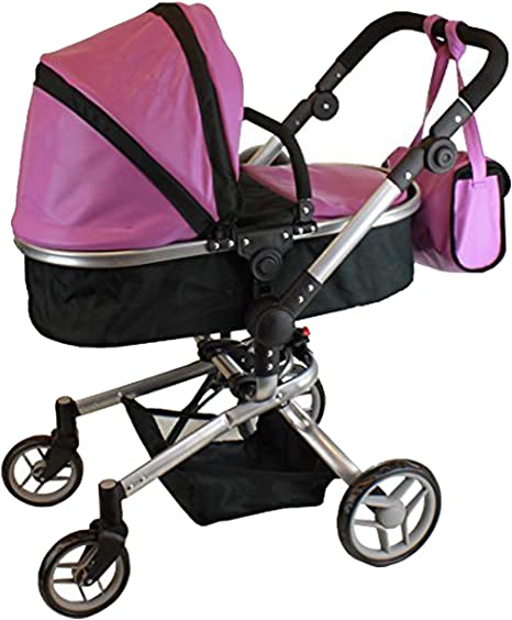 Mommy & Me 2 in 1 Deluxe Doll Stroller, Foldable, with Swiveling Wheels, Convertible Seat, Adjustable Handle, and Basket EXTRA TALL 32 Inches High 9695 (Purple Leather)