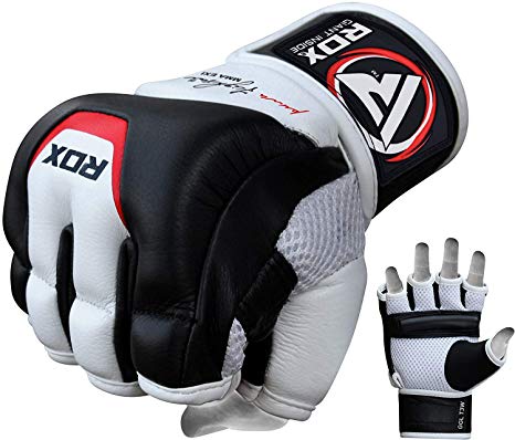 RDX MMA Gloves Sparring Martial Arts Grappling Cowhide Leather Training Cage Fighting Combat Punching Bag Gel Mitts