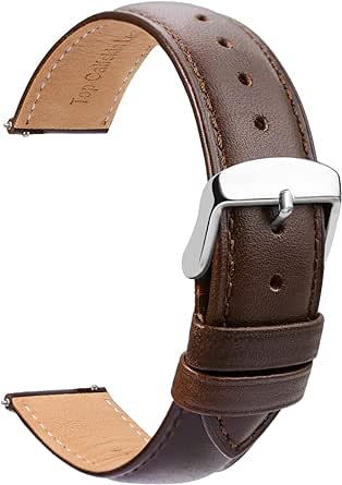 TStrap Leather Watch Strap 20mm - Soft Black Quick Release Watch Band for Men - Bracelet de Montre Intelligente pour Homme Cuir – 14mm 16mm 18mm 19mm 20mm 21mm 22mm 23mm 24mm