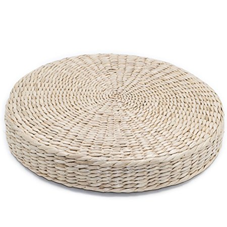 Handmade Lace Bulrush Straw Corn Leaves Cushion Cattail Sponge Cushion Retro Circular Yoga Mat Seat Pad (Straw, Diameter 40cm(15.75in) Height 6-8cm(2.36-3.15in))